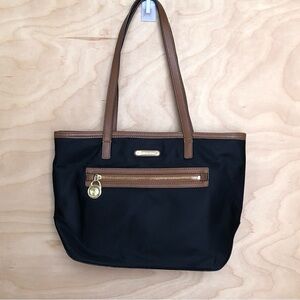 Michael Kors Kempton Nylon Tote Bag Black Leather Trim Womens 12.5inX18.5in